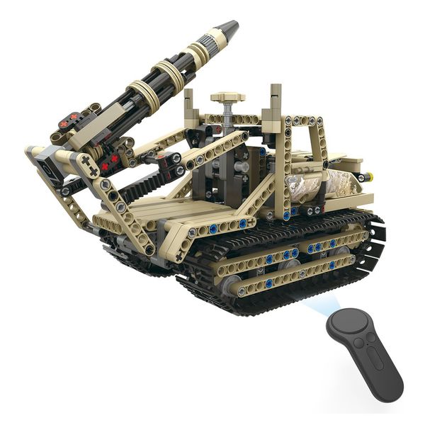 

mofun-13009 2.4g 4h usb charging building block simulated military vehicle 538pcs diy electric rc car model for children