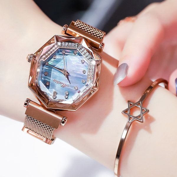 

2019 new fashion style square small watch eight sided shape dial steel watchband lady watch, Slivery;brown