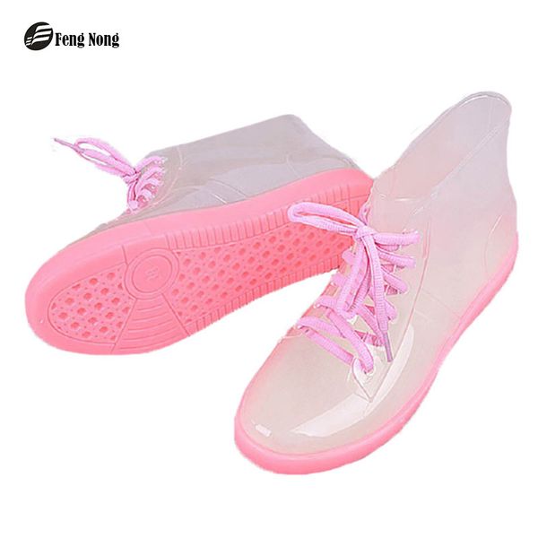

feng nong ankle rain boots british fashion platform lace up pu waterproof motorcycle colorful ankle mature boots woman shoe w148, Black