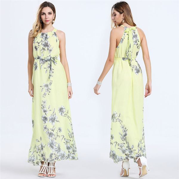 

females designer dresses female clothing summer womems chiffon floral printed dresses sleeveless high waist luxury dresses, Black;gray