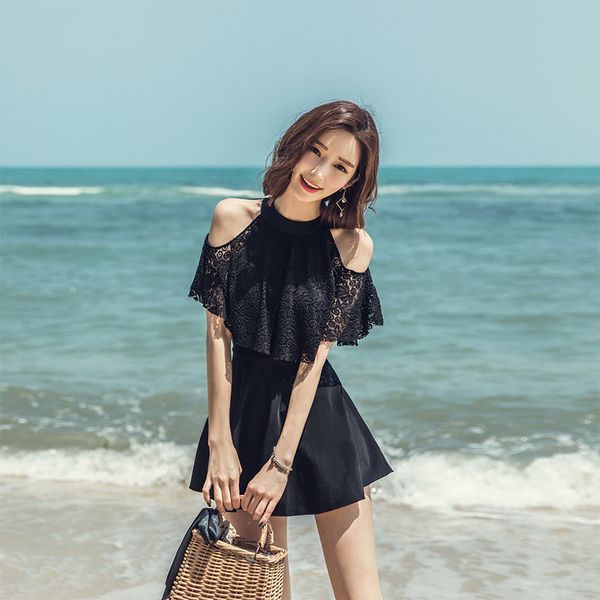 

pure color new style fashion dress, skirt swimsuit, spring swimsuit, female swimmer, White;black