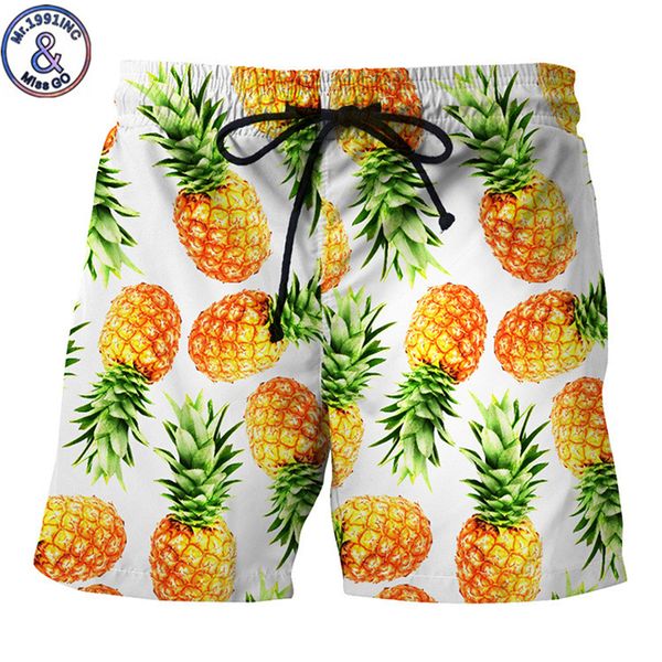 

mr.1991inc 2018 summer brand beach short men 3d print cartoon pineapple hip hop boardshorts hombre fitness trousers men shorts, White;black