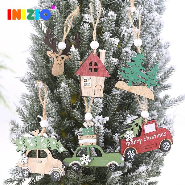 

2020 new christmas decorations wooden creative pendants elk cabin car ornaments small tree hanging pieces