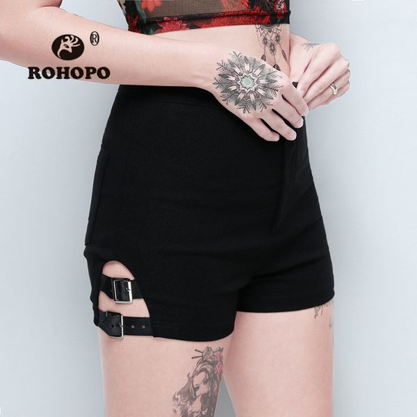 

rohopo women punk fashion shorts pentagram buttons side buckle preppy girl mini shorts vintage gothic female bottoms, White;black