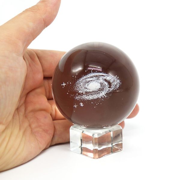 

3d laser engraved crystal ball galaxy display globe sphere glass paperweight fengshui with clear stand
