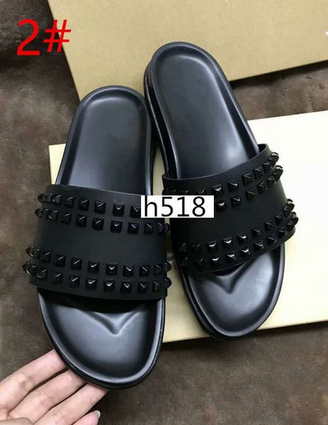 

donna studded red bottom slippers designer luxury red bottoms shoes men rivet junior spikes flatslipperswith boxs, Black