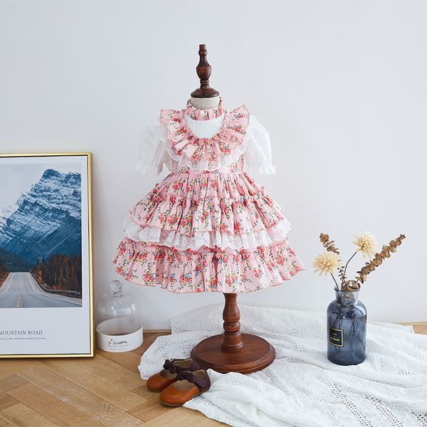 

1-7y baby girl summer печати розовый цветок платье принцессы лолита урожай испанский бальное платье для девочек birthday party, Red;yellow