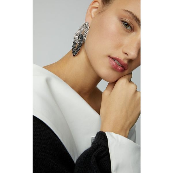 

foreign trade jewelry geometric ring black and white diamond hit color personality flash diamond rhinestone earrings female, Silver