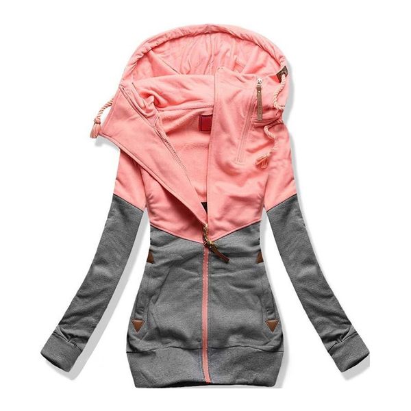 

oversize double hooded sweatshirt women long sleeve autumn spring coat patchwork pocket zipper hoodie plus size 3xl 4xl 5xl, Black