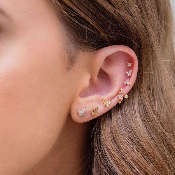 

2020 minimal delicate cute butterfly stud earring mini small stud for girl 925 sterling silver wholesale earrings, Golden;silver