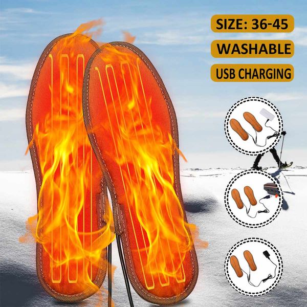 

usb rechargeable electric heated insoles for shoes winter warmer heating foot pads boots charging heater insole