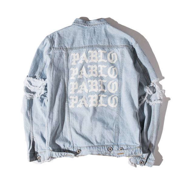 

KANYE West Jacket Album PABLO Denim Jacket Washing Do Old Damaging Yeezus Big Broken Suprme & Apes Men Jackets Hot Sales
