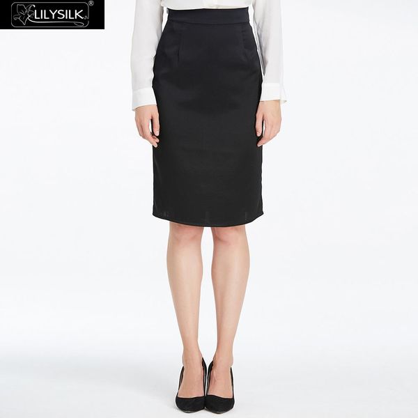 

lilysilk skirt silk women package hip 19mm easy matching ing, Black