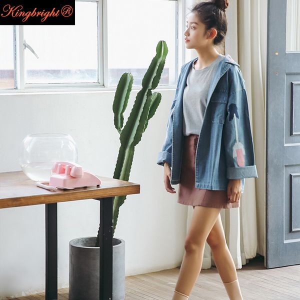 

король яркий бренд 2016 женские джинсы куртка осень свободные вышивка дизайн джинсовые куртки верхняя одежда женский с длинным рукавом вышив, Black;brown