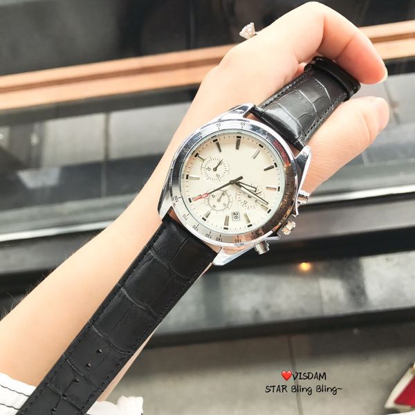 

оптовая цена мужские часы роскошные натуральная кожа большой циферблат de luxo relogio мужской спорт мужские часы кварцевые часы падение дос, Slivery;brown