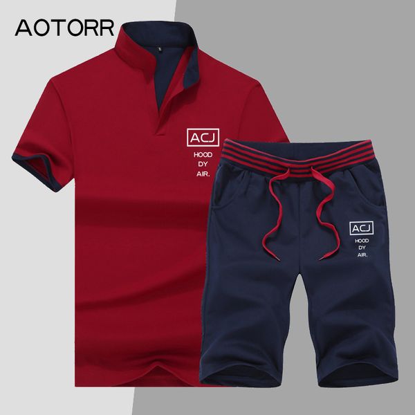 

2019 summer tracksuit short set men's shorts fasion casual suits sportswear mens clothing shorts stand collar t shirt +pants men, Gray