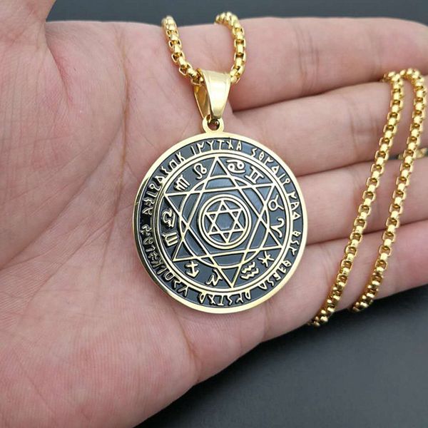 

hip hop retro dark gold titanium stainless steel 12 constellations star of david round pendants necklace for men servant jewelry, Silver