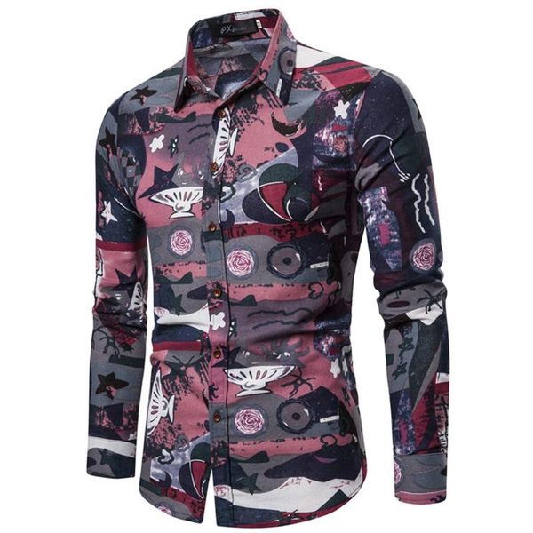 

shirts men dress splicing printed business leisure retro long-sleeved shirt blouse camisa hombre ropa hombre ropa, White;black