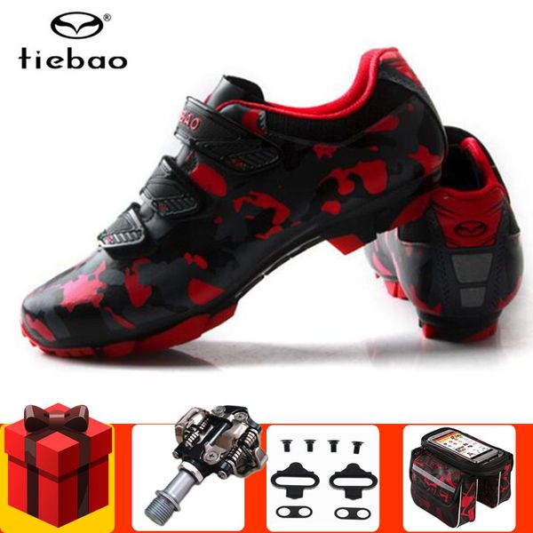 

tiebao mtb cycling shoes add spd pedal set bicycle mountain bike professional self-locking breathable shoes men sneakers women, Black