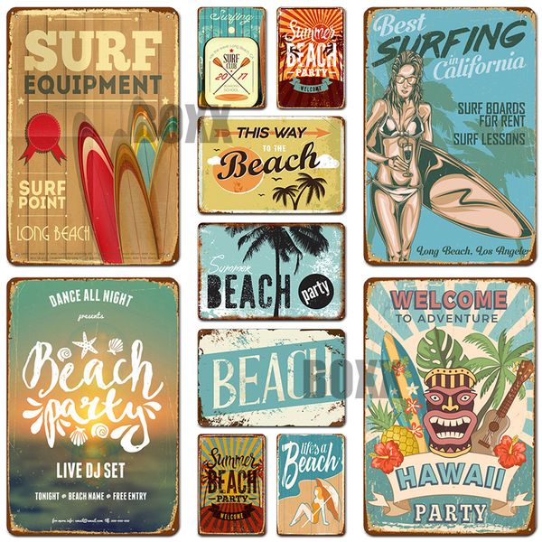 

металл вход пляж серфингов олово знаки vintage beach party wall налет hawaii tiki bar decor house seaside декоративная тарелка aloha carft