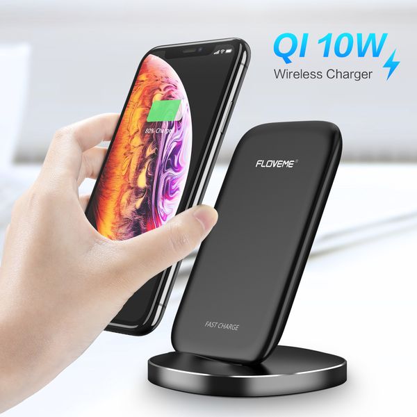 

floveme 10w qi wireless charger for iphone xs xr x 8 fast wireless charging for samsung s10 s9 mobile phone charger dock holder