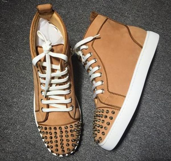 

new designer flats sneakers bottoms wedding spikes studded shoes shoes luxurys men women casual party red leather crystal shoes 35-47 c rfec, Brown;gray