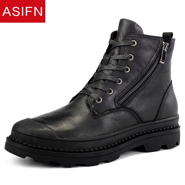 

asifn men snow boots fur classic leather man winter safety shoes keep warm fashion vintage style winter male shoes, Black