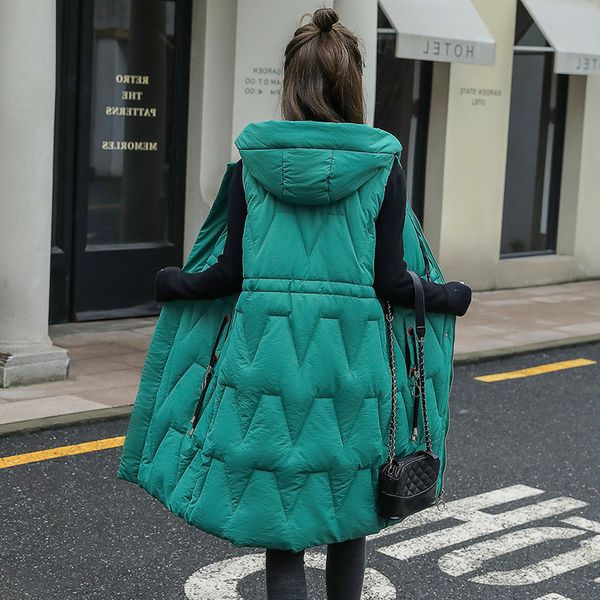 

folobe parkas vests for women winter sleeveless jacket solid warm hooded zipper female comfortable long fashion coat, Black;white