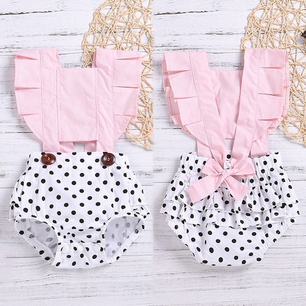 

summer baby girls dot print romper casual outfits flare sleeve backless jumpsuit kids clothes, Blue