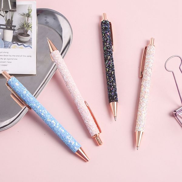 

glitter sequins ball point pens for writing cute press 0.5 mm personality signature black ink ball pen business school supplies, Blue;orange