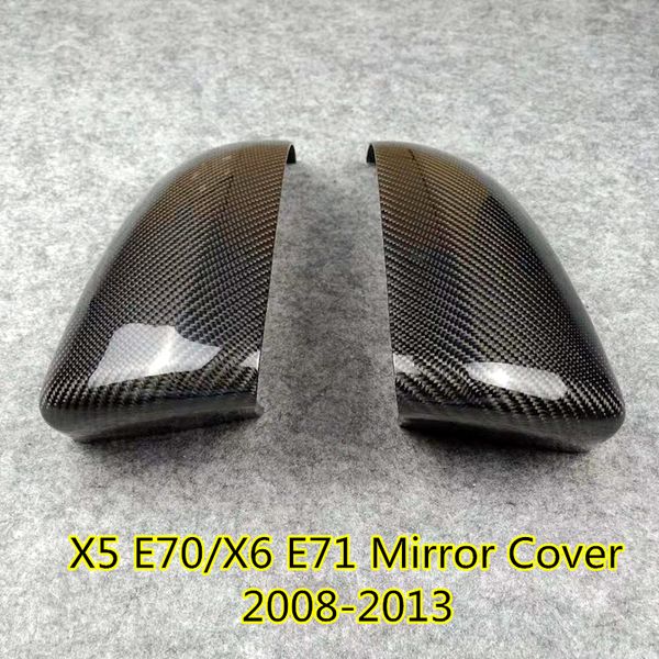 Um par de tampas de capa de espelho lateral preto de fibra de carbono real se encaixa para BMW X5 E70/X6 E71 Guarnição original do retrovisor 2008-2013