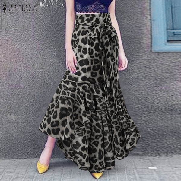

bohemian leopard maxi skirts women's summer sundress zanzea 2020 high waist long vestidos female printed robe plus size 5xl, Black