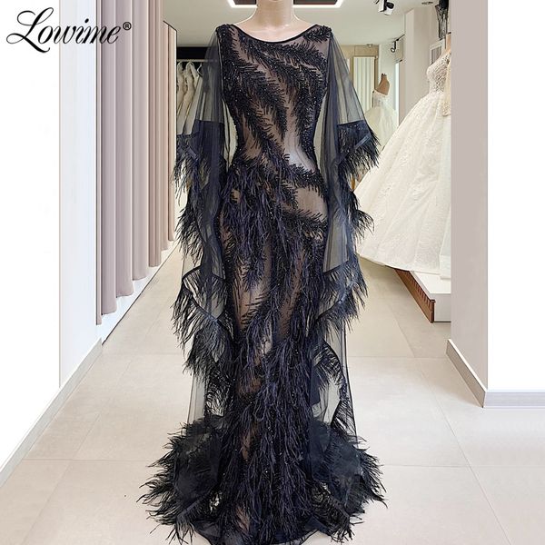 

illusion baedied mermaid evening dress feather arabic dubai women party gowns turkish long sleeves custom made prom dresses, White;black