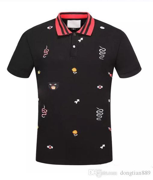 

змея пчела вышитый воротник poloshirt рубашка мужчины футболки мода футболка роскошные дизайнерские рубашки мужские повседневные топы с коро, White;black