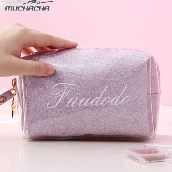 

dropshipping 2019 fashion waterproof wrist portable toiletry kit beauty wash makeup bag pvc glitter lady cluth cosmetic bag