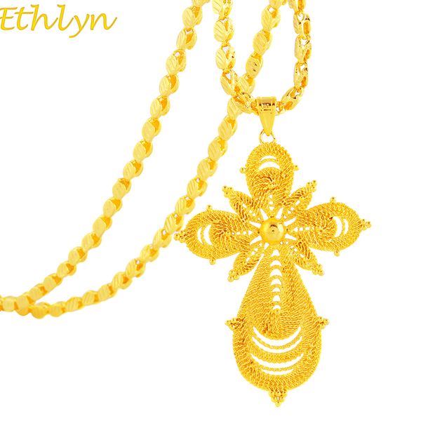 

ethlyn ethiopian gold color big cross pendant necklaces for women/men eritrea items p96, Silver