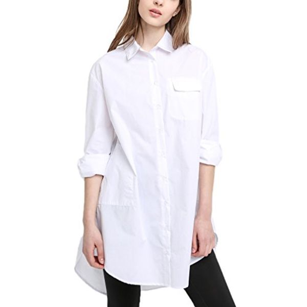 

haoduoyi womens boyfriend long high low button down shirt, Black;gray