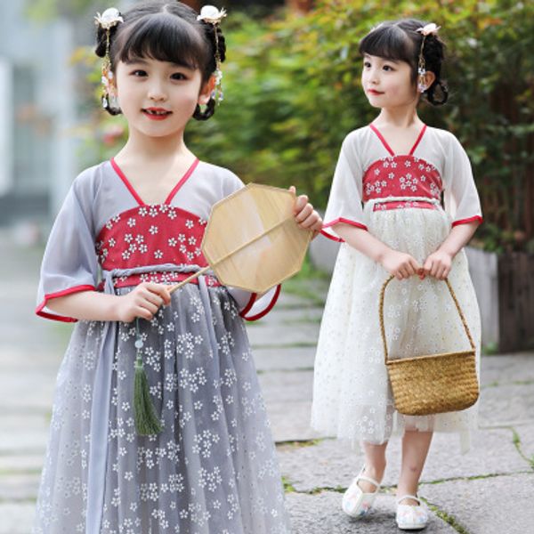 

spring and summer new girls hanfu super fairy chinese style children's costume jacket dress little girl children's clothing, Red;yellow
