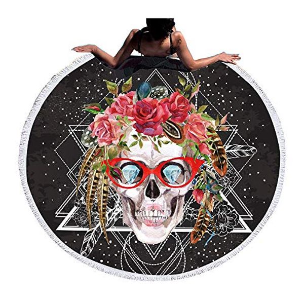 

круглое пляжное полотенце - hipster skull microfiber printing большой 59-дюймовый толстый мягкий хиппи одеяло для пикника банное полотенце к