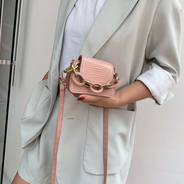 

stone pattern pu leather crossbody bags for women thick chain design shoulder messenger bag lady mini tote lipstick handbags