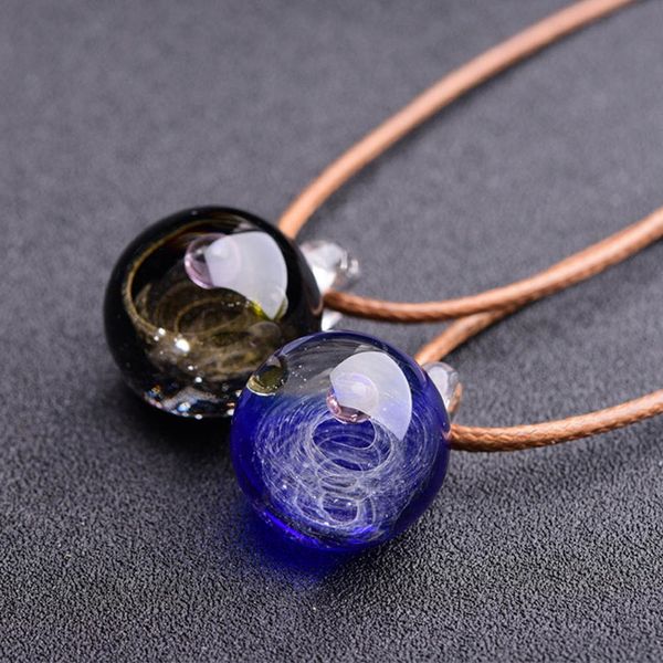 

creative planet crystal stars ball glass galaxy pattern leather chain pendants necklace galaxy lovely necklace, Silver