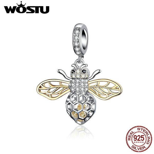 

wostu fashion 925 sterling silver animal bee charms cz bead fit original bracelet pendant for women lucky charm jewelry cqc1125, Bronze;silver