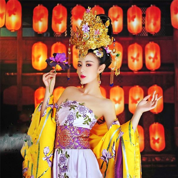 

yi hong zhuang yellow golden women's hanfu costume p house thematic pgraphy costume tang empress performance hanfu, Black;red