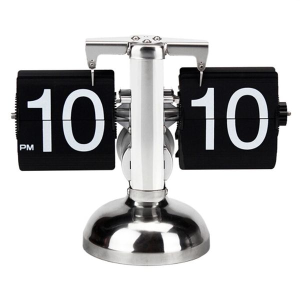 

fashion auto digital quartz flip page turning small scale table clock desk mechanism for home decoration black/silver color