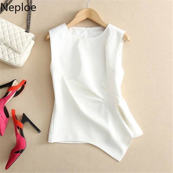 

woherb solid summer women sleeveless chiffon blouse 2020 new fashion white black red pleated shirts elegant korean blusas
