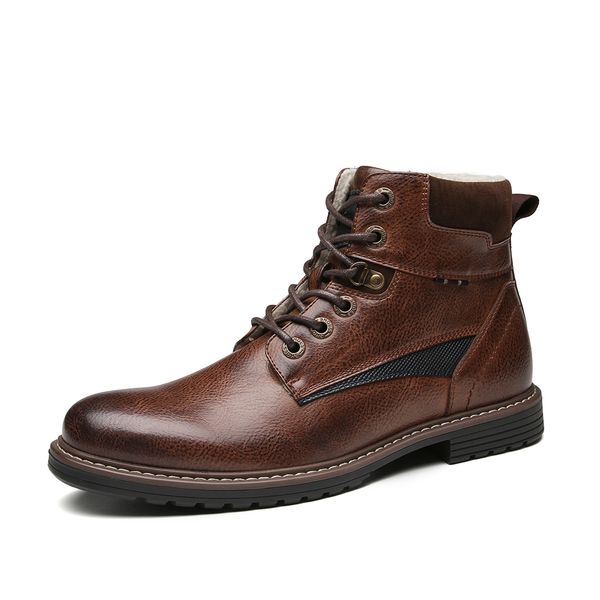 

men warm boots fashion shoes men ankle hombre male comfy lace-up men's boots non-slip leather black snow boots