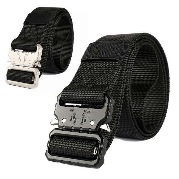 

waist support nylon tactical men combat belt outdoor sports metal buckles adjustable hiking travel hunting army training, Black;gray