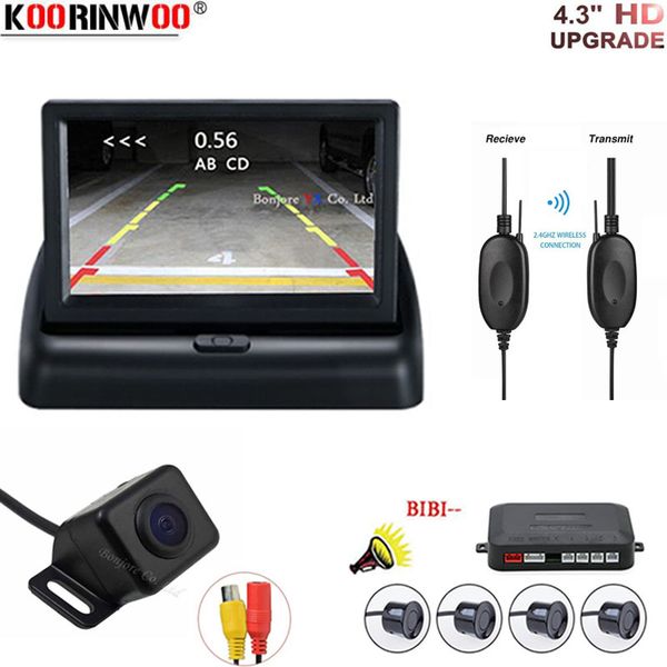 

koorinwoo hd car auto parktronic 4 sensors reverse camera adar system backlight backup car detector 4.3 foldable display monitor