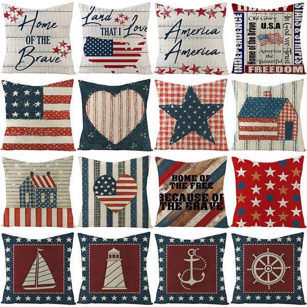 

home decor cushion cover july 4th american independence day style linen material pillow cover 45x45cm nordic simple for sofa car