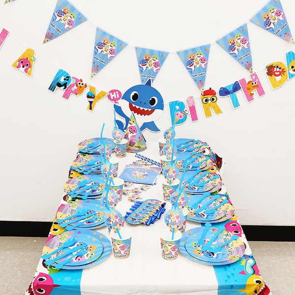 

Baby hark di po able tablecloth cartoon hark theme party table cover for children birthday 3d table cloth decoration party upply b72603